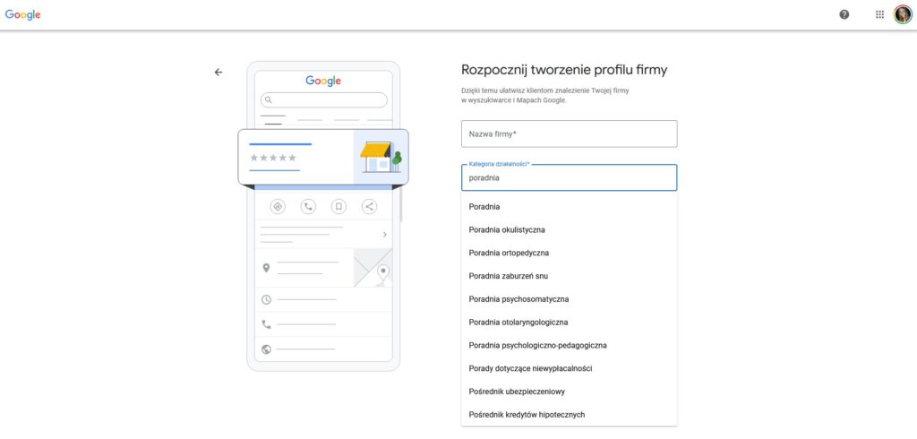 profil Google Moja Firma