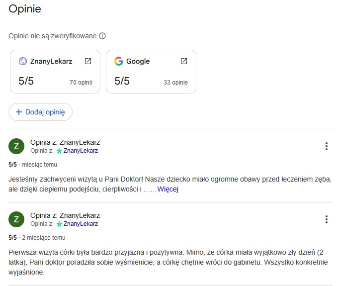 opinie pacjentów