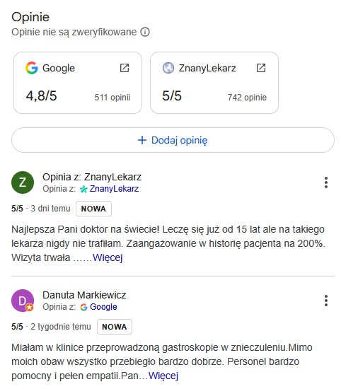 opinie pacjentów